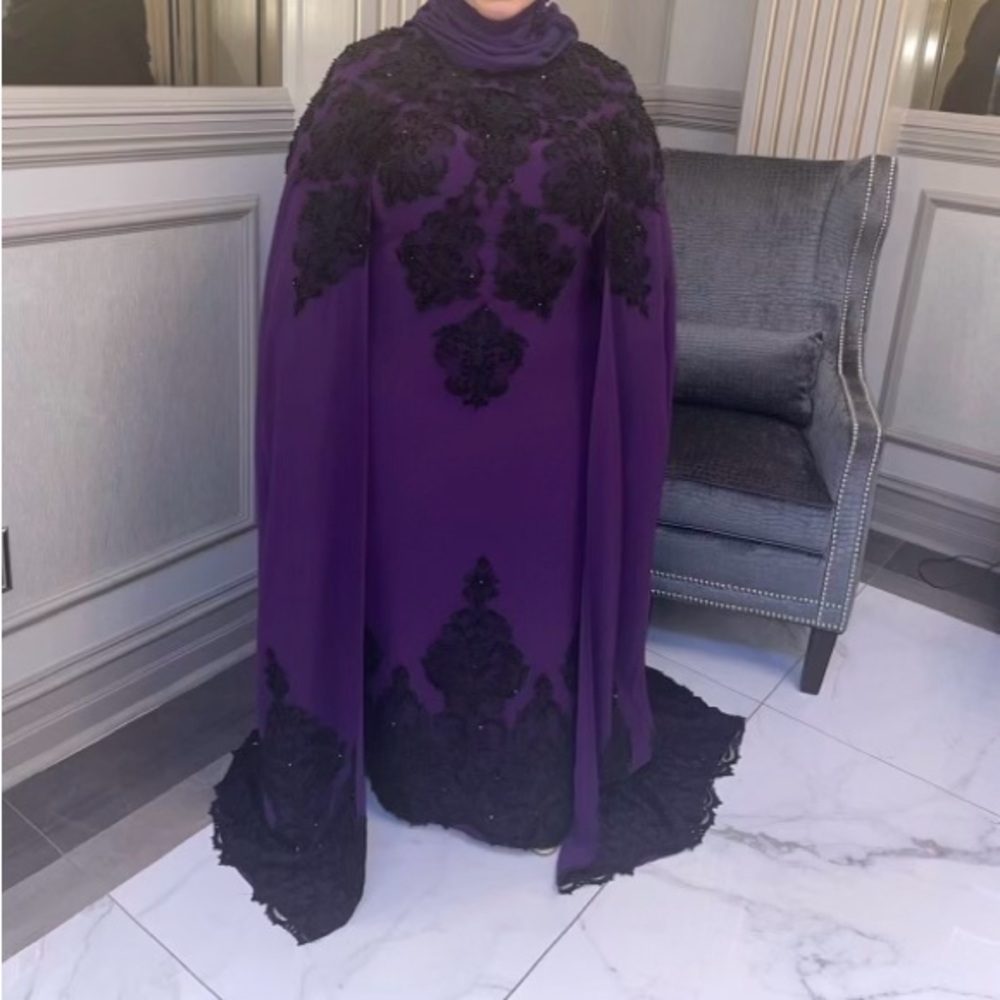 CUSTOM MADE EVENING GOWN WITH CAPE *Made in Lebanon*